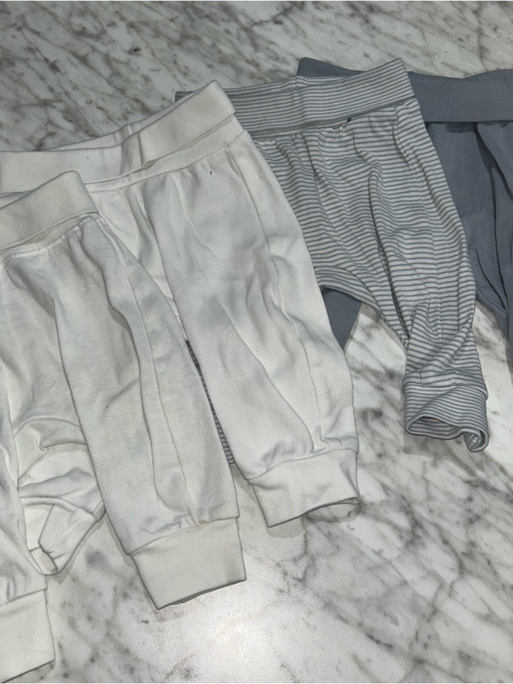 H&M Baby Lounge Joggers in White, Light Gray Stripe, and Dusty Blue organic